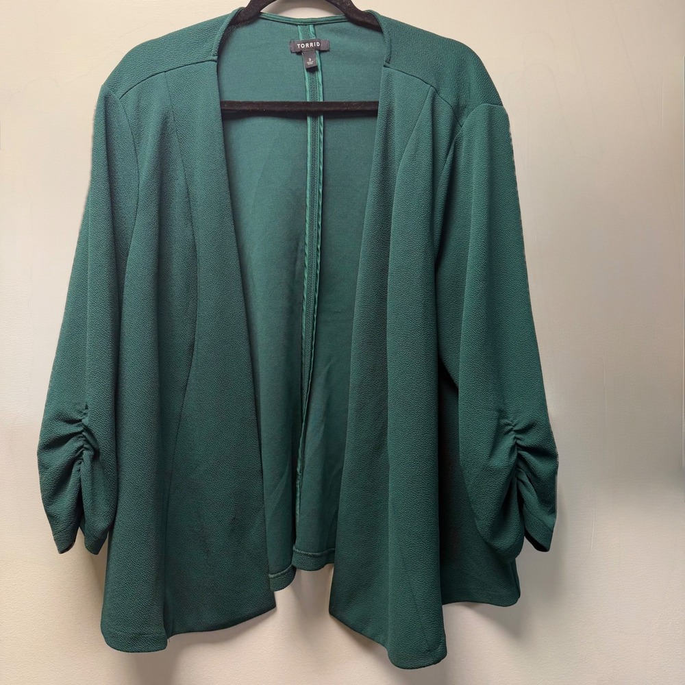 Torrid Blazer Y2K Minimalist Cottage Hunter Green Ruched Sleeve Blazer Plus Sz 3